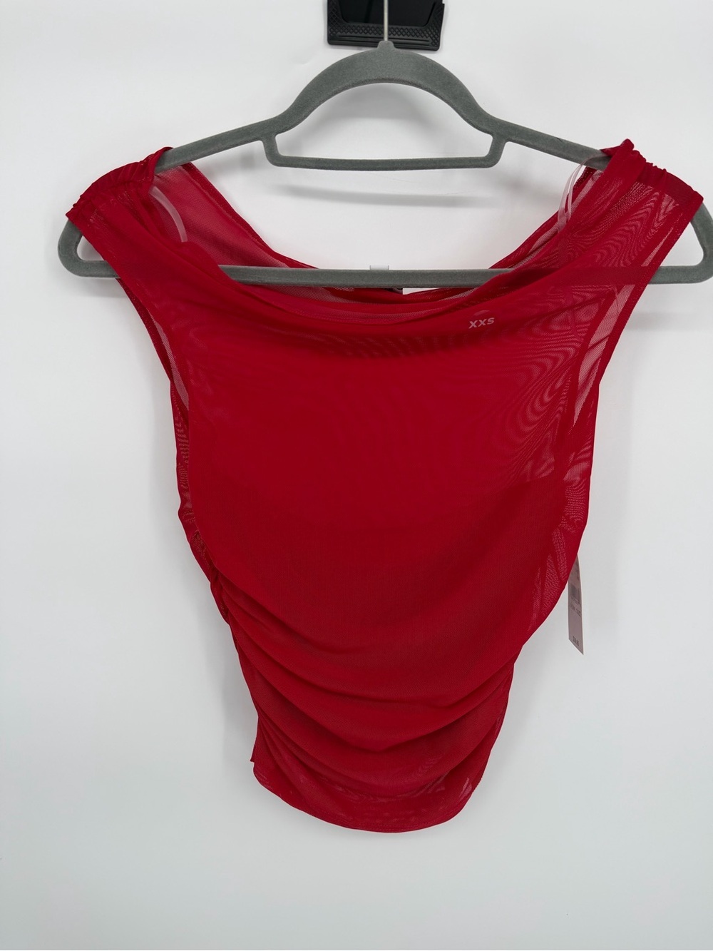 La Hearts Red Sheer Ruched Tank Top